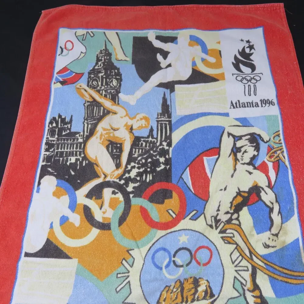 1996 Atlanta Olympics Beach Towel Red White Cannon Brand Terrycloth 54x26